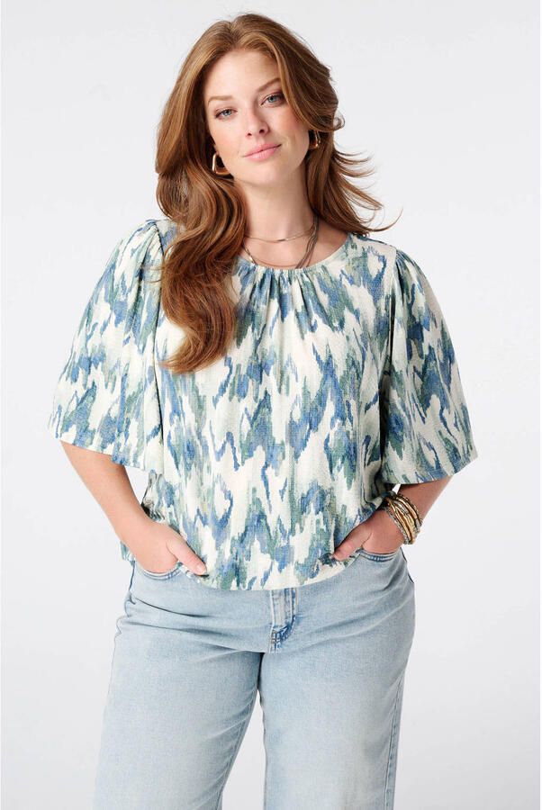 MS Mode top met print Plus Size blauw