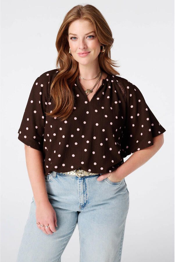 MS Mode top met print Plus Size bruin