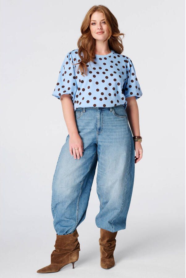 MS Mode top met stippen Plus Size blauw
