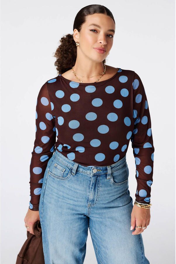 MS Mode top met stippen Plus Size bruin