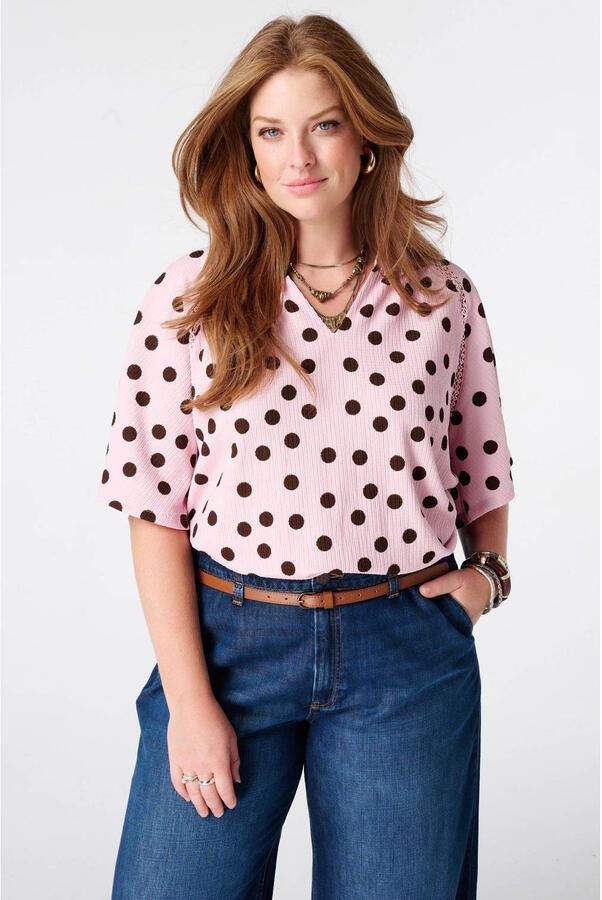 MS Mode top met stippen Plus Size roze
