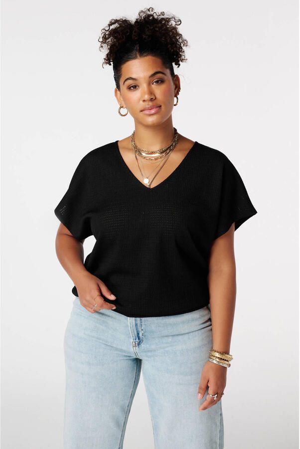 MS Mode top met textuur zwart