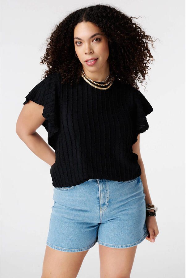 MS Mode top met textuur zwart