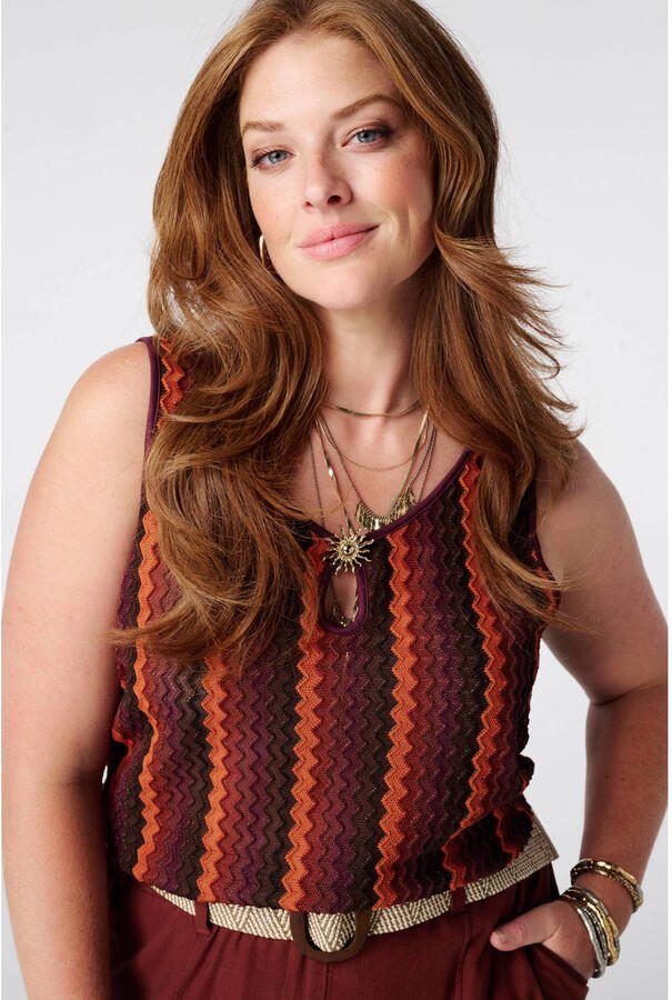 MS Mode top Plus Size met cut-out en print donkerrood