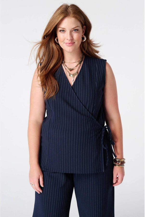 MS Mode top Plus Size met krijtstreep blauw