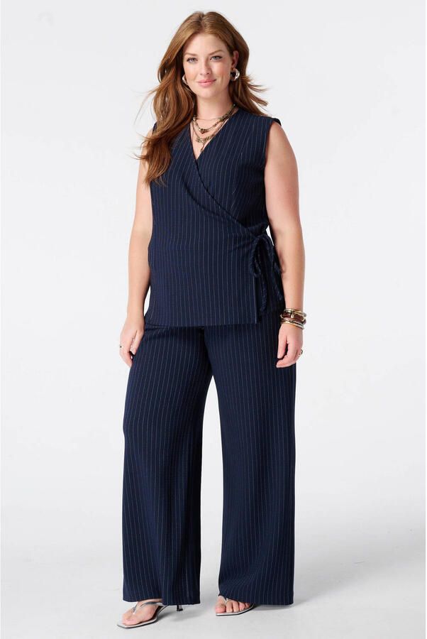 MS Mode top Plus Size met krijtstreep blauw - Foto 3