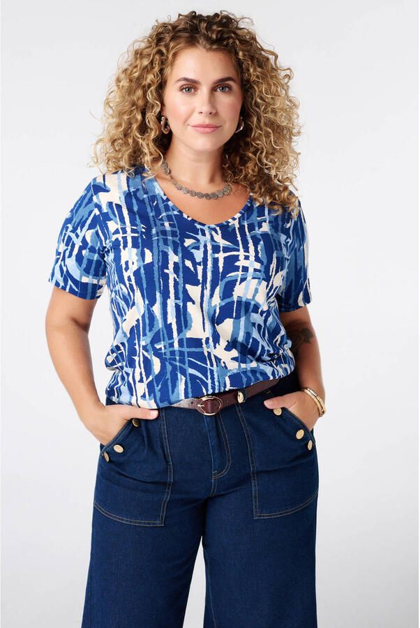 MS Mode top Plus Size met print blauw