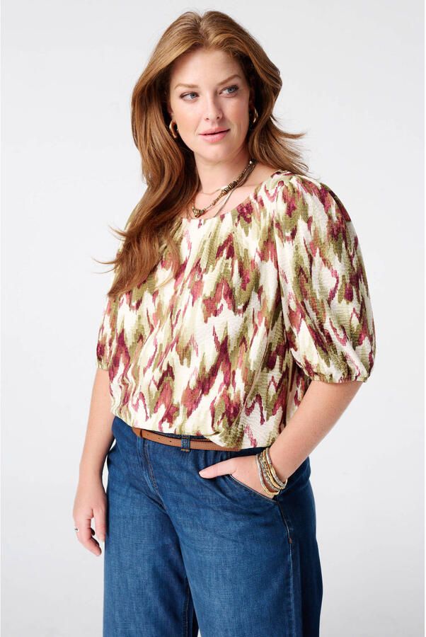 MS Mode top Plus Size met print groen