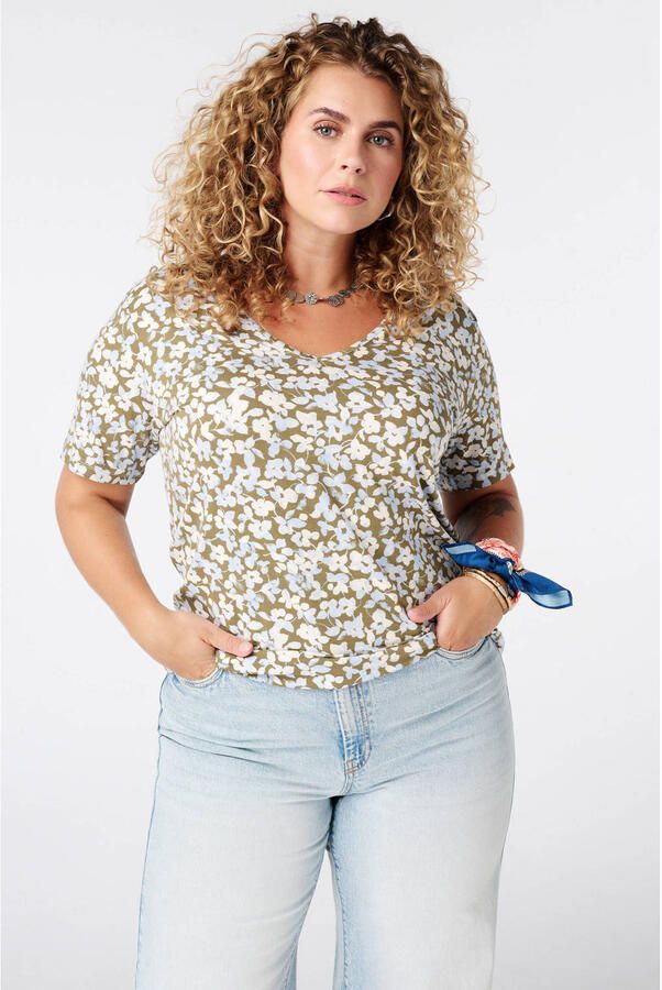 MS Mode top Plus Size met print kaki