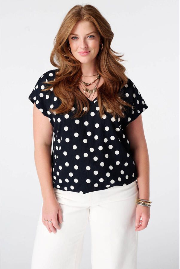 MS Mode top Plus Size met stippen blauw