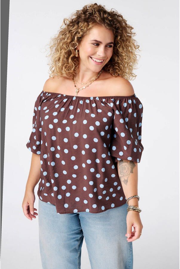 MS Mode top Plus Size met stippen bruin