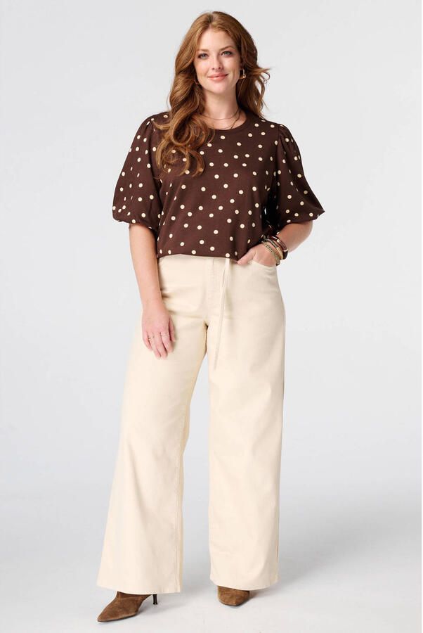 MS Mode top Plus Size met stippen bruin