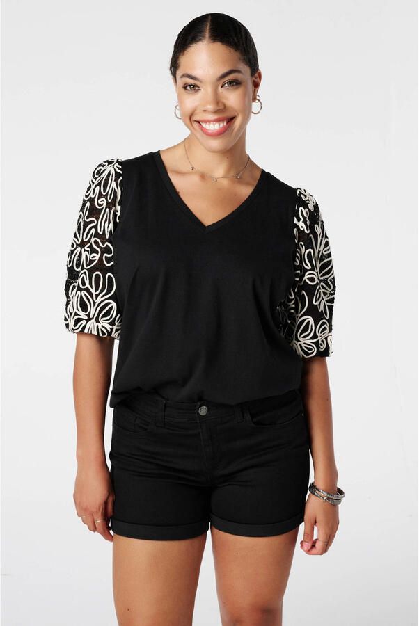 MS Mode top zwart broderie