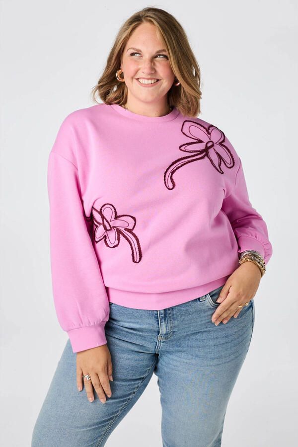 MS Mode trui met borduursels Plus Size roze