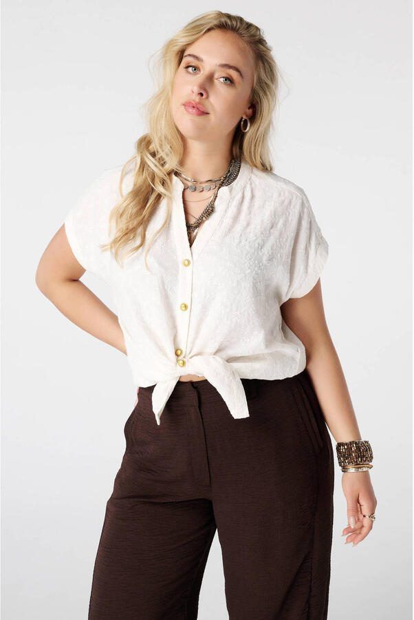 MS Mode viscose blouse met borduursels Plus Size ecru