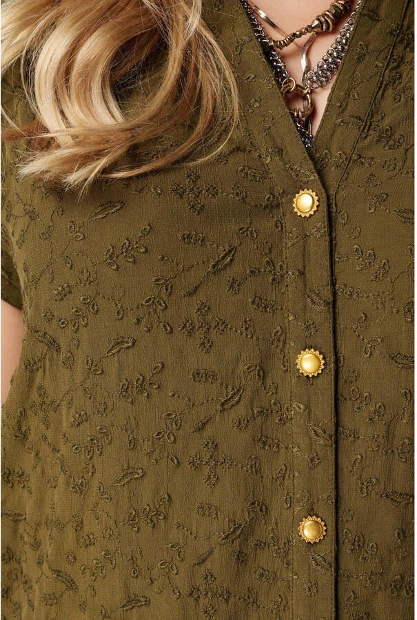 MS Mode viscose blouse met borduursels Plus Size olijfgroen - Foto 2