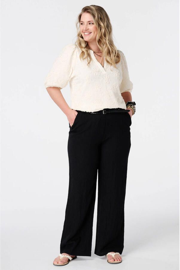 MS Mode viscose straight leg broek met ceintuur Plus Size zwart