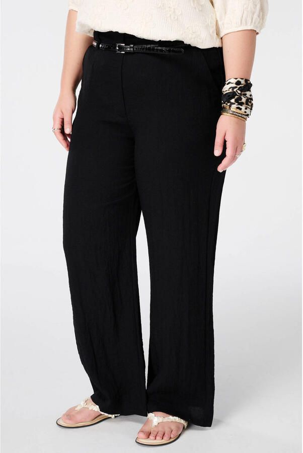 MS Mode viscose straight leg broek met ceintuur Plus Size zwart - Foto 2