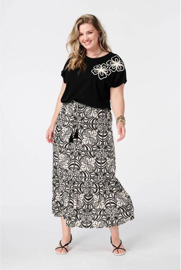 MS Mode viscose uitlopend midi rok Plus Size met print zwart - Foto 2
