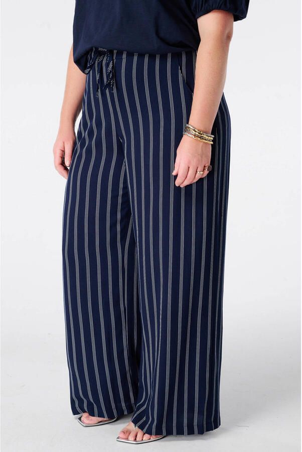 MS Mode viscose wide leg gestreepte broek Plus Size blauw