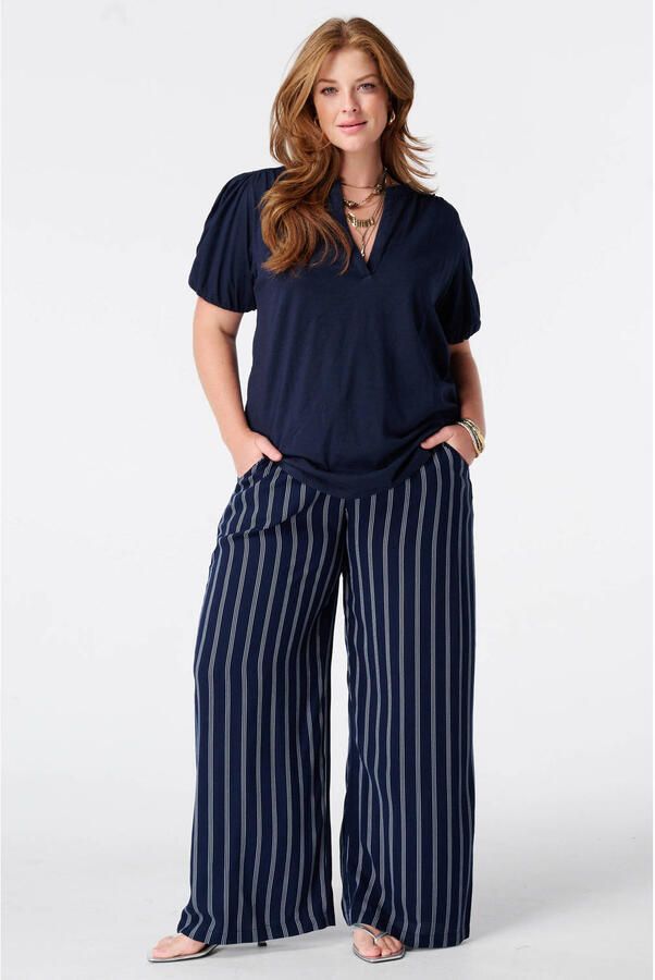 MS Mode viscose wide leg gestreepte broek Plus Size blauw - Foto 2