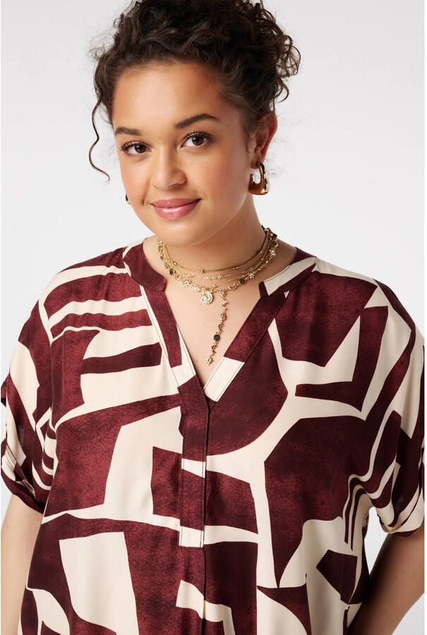 MS Mode viscose zomerjurk met plooien en print Plus Size donkerrood - Foto 2