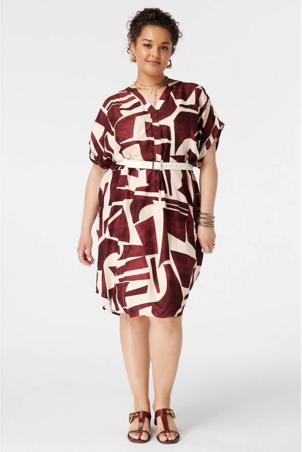 MS Mode viscose zomerjurk met plooien en print Plus Size donkerrood - Foto 3
