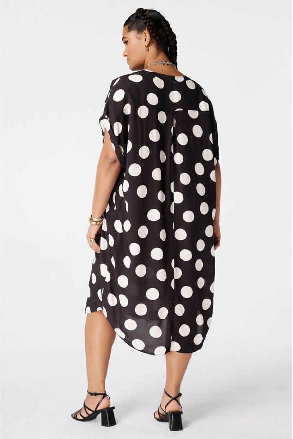 MS Mode viscose zomerjurk met plooien en stippen Plus Size bruin - Foto 3