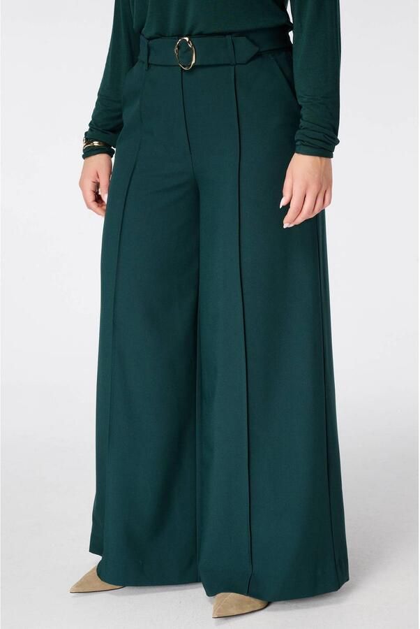 MS Mode wide leg broek met ceintuur donkergroen
