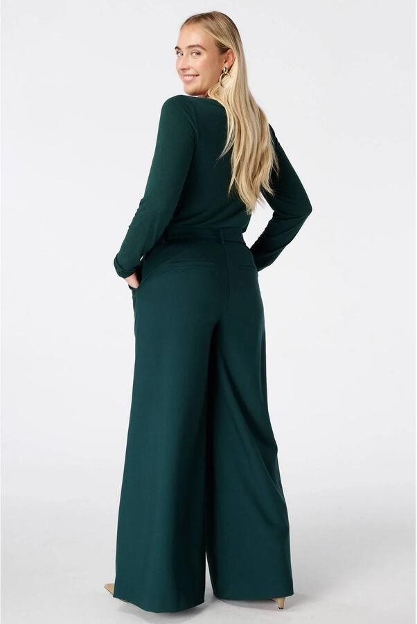 MS Mode wide leg broek met ceintuur donkergroen - Foto 2