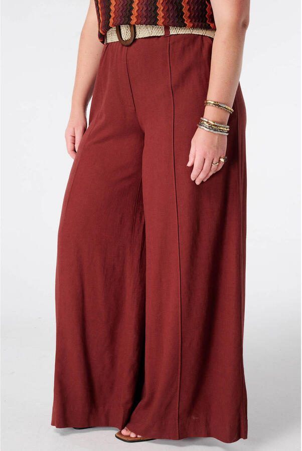 MS Mode wide leg broek met ceintuur en linnen Plus Size roodbruin