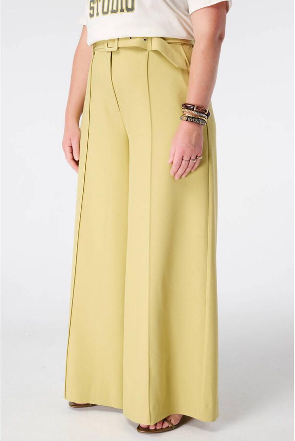 MS Mode wide leg broek met ceintuur Plus Size limegroen