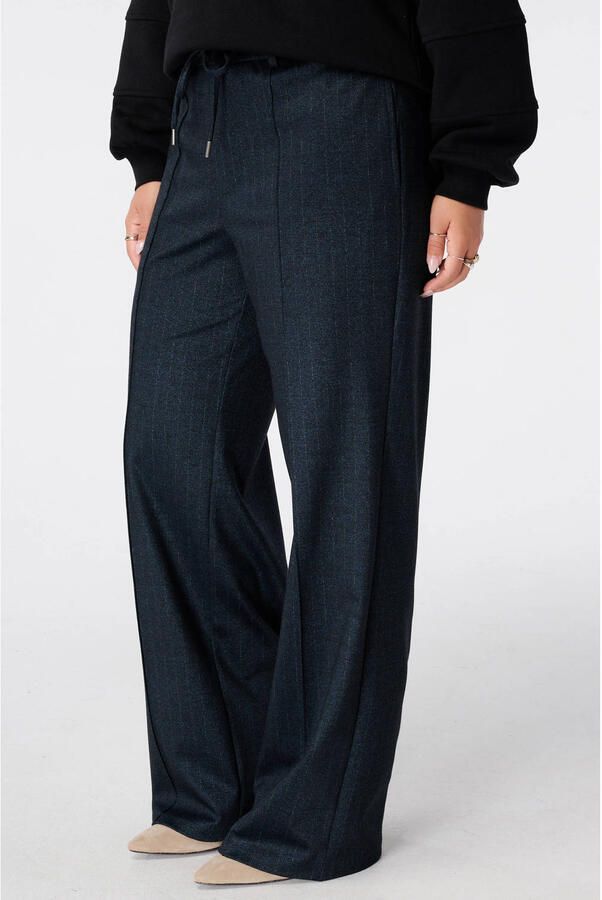 MS Mode wide leg broek met krijtstreep blauw ecru