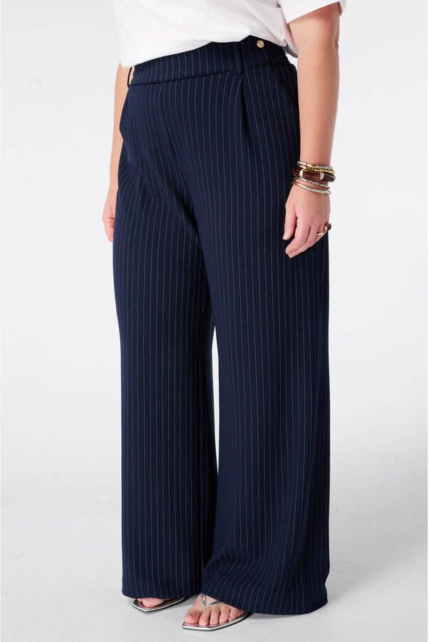 MS Mode wide leg broek met krijtstreep Plus Size donkerblauw
