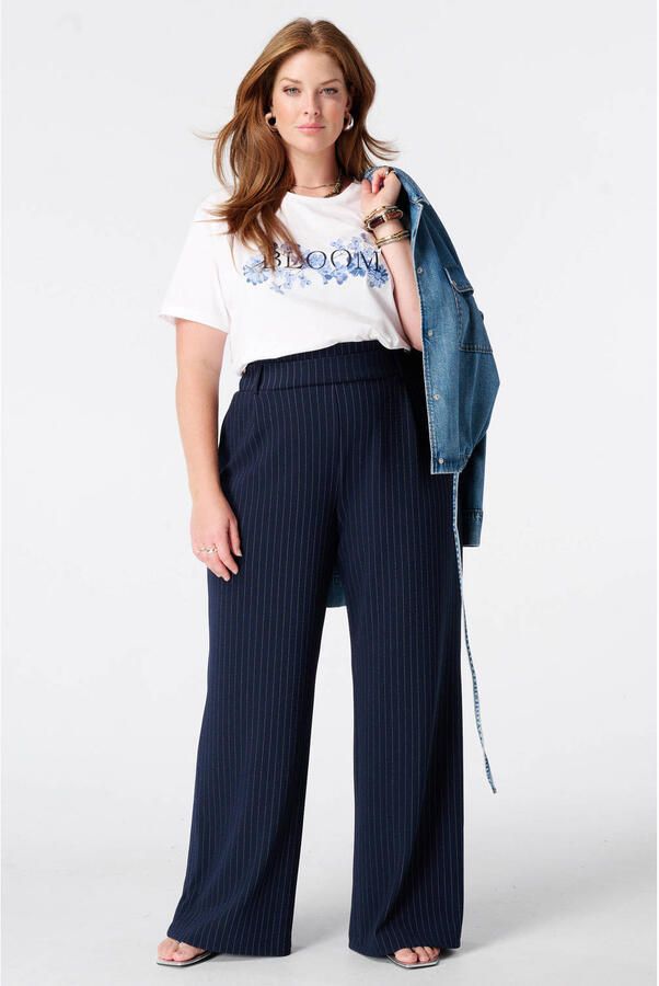 MS Mode wide leg broek met krijtstreep Plus Size donkerblauw - Foto 2