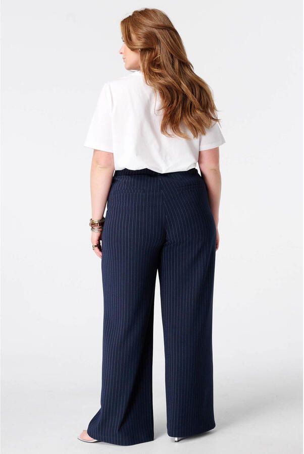 MS Mode wide leg broek met krijtstreep Plus Size donkerblauw - Foto 3