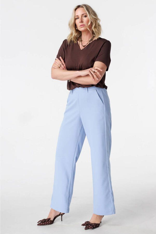 MS Mode wide leg high waist broek lichtblauw - Foto 3