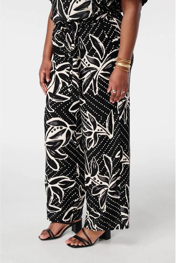 MS Mode wide leg high waist gebloemde casual broek zwart