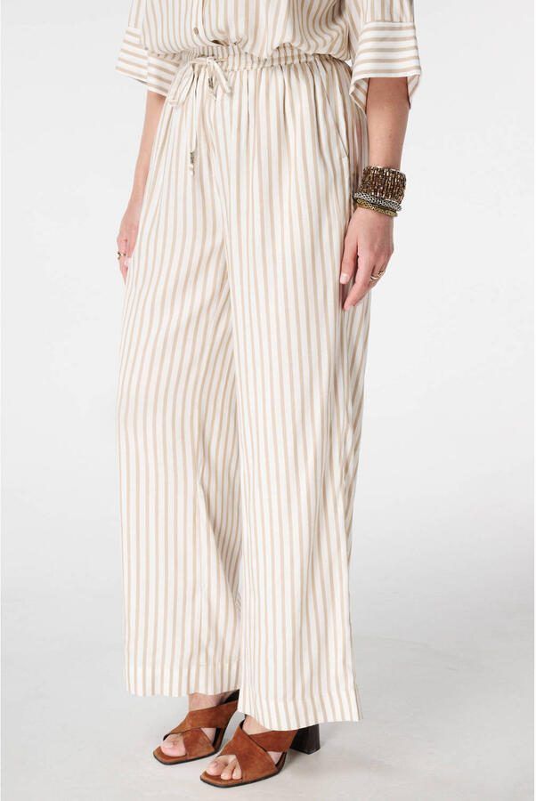 MS Mode wide leg high waist gestreepte broek ecru