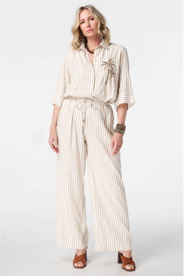 MS Mode wide leg high waist gestreepte broek ecru - Foto 2