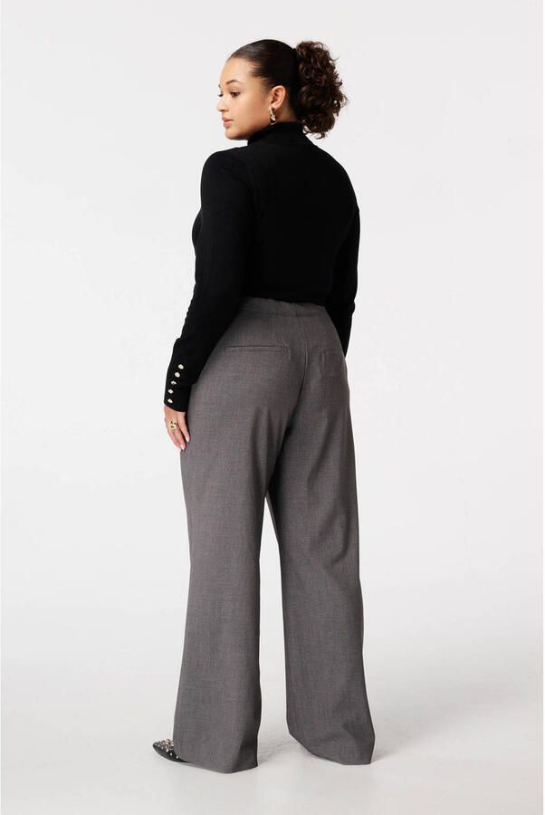 MS Mode wide leg high waist pantalon grijs melange - Foto 3
