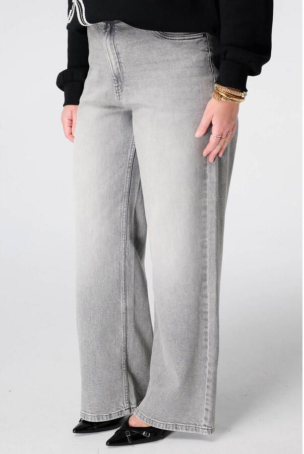 MS Mode wide leg jeans met ceintuur Plus Size grijs