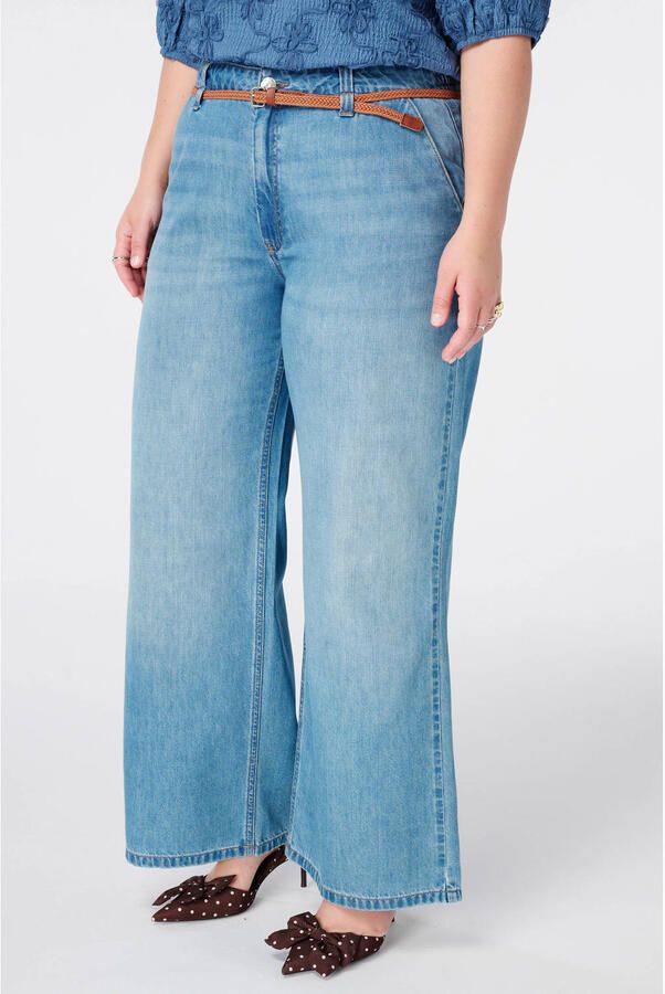 MS Mode wide leg jeans met ceintuur Plus Size lichtblauw