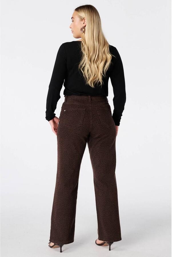 MS Mode wide leg jeans met panterprint donkerbruin zwart - Foto 2