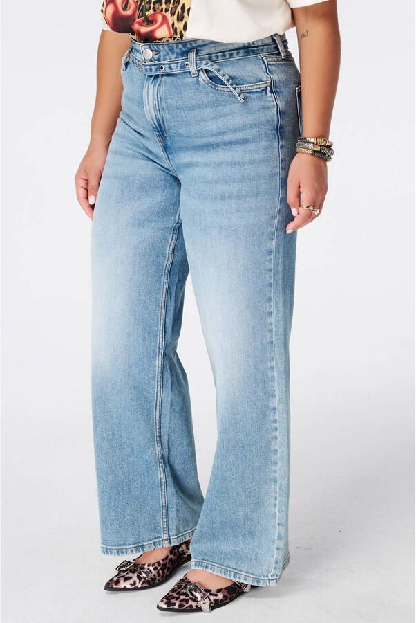 MS Mode wide leg jeans Plus Size met ceintuur mediumblauw