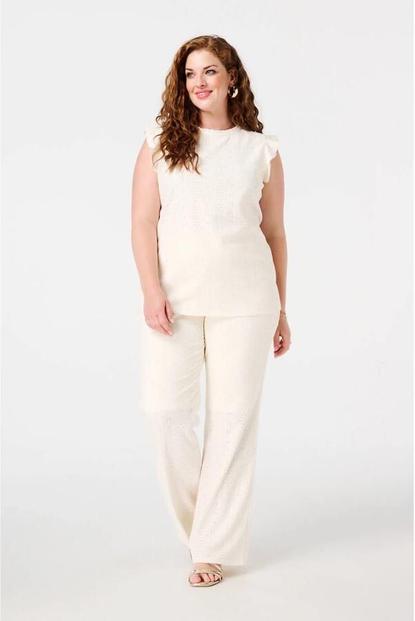 MS Mode wide leg regular waist broek ecru broderie
