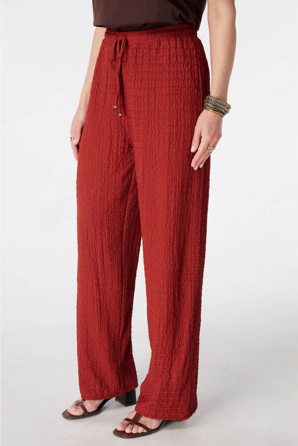 MS Mode wide leg regular waist broek met textuur donkerrood