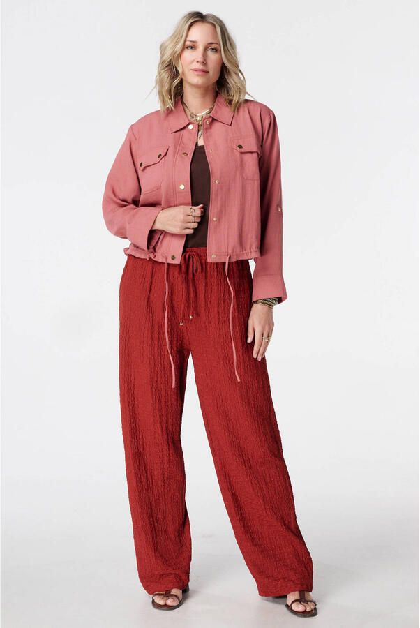 MS Mode wide leg regular waist broek met textuur donkerrood - Foto 3
