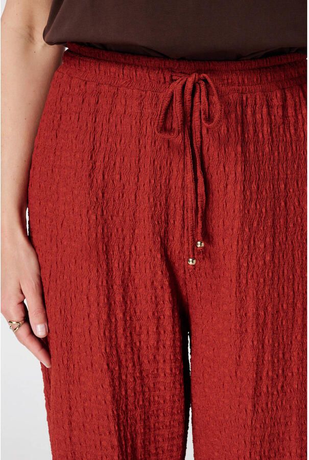 MS Mode wide leg regular waist broek met textuur donkerrood - Foto 2