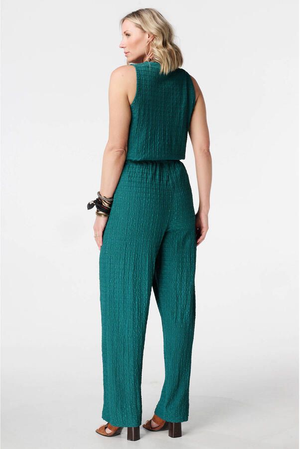 MS Mode wide leg regular waist broek met textuur petrol - Foto 2
